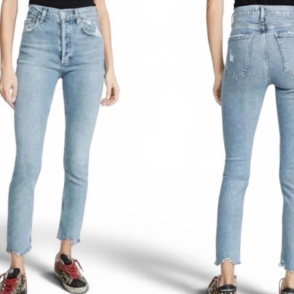 Agolde Nico High Rise Slim A093D-3002 Ligjt Wash Slim Jeans with Raw Hem